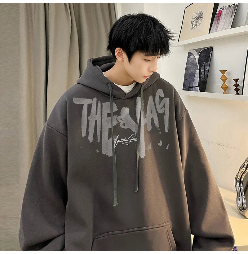 High Street Letter Print Oversized Hoodie Mens New Hip Hop Fashion