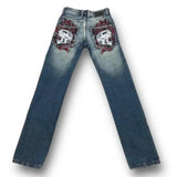 goth hip hop oversized skull embroidery pattern y2k baggy jeans new men and women straight black jeans retro casual denim pants unique jeans style 908