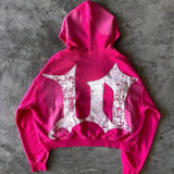 Hip Hop Gothic Pink Oversized Hoodie Sweatshirt Streetwear Zip Hoodie