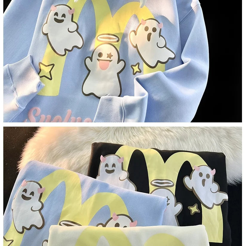 Japanese Devils Corner Hoodie Womens Couple Loose Gothic Winter Clothing Plush Hoodie