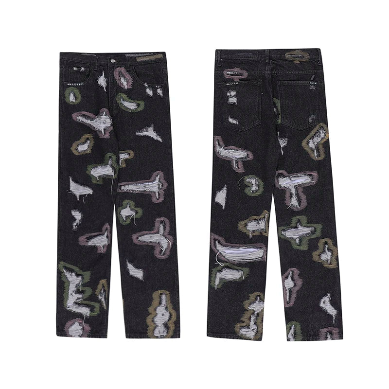harajuku destroy ripped holes denim jeans mens zipper jeans hip hop fashion streetwear new casual straight joggers jean pants unique joggers style 3595