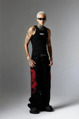 mens black baggy jeans dragon embroidered straight jeans streetwear hip hop loose trousers male luxury designer denim pants 1 unique jeans style 1795