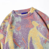 rainbowtouches men sweater high street printing graffiti purple pullover vintage round neck knitted sweater spring and autumn - bold artwork streetwear hoodie, vintage look oversized hoodie, gothic aesthetic hoodie for winter