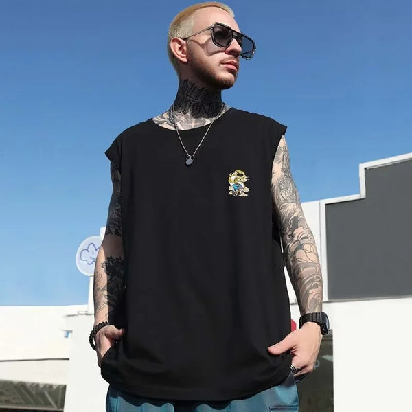 Vaporwave Melting smiley – New Cartoon Japanese Retro Print Sleeveless T Shirt Mens