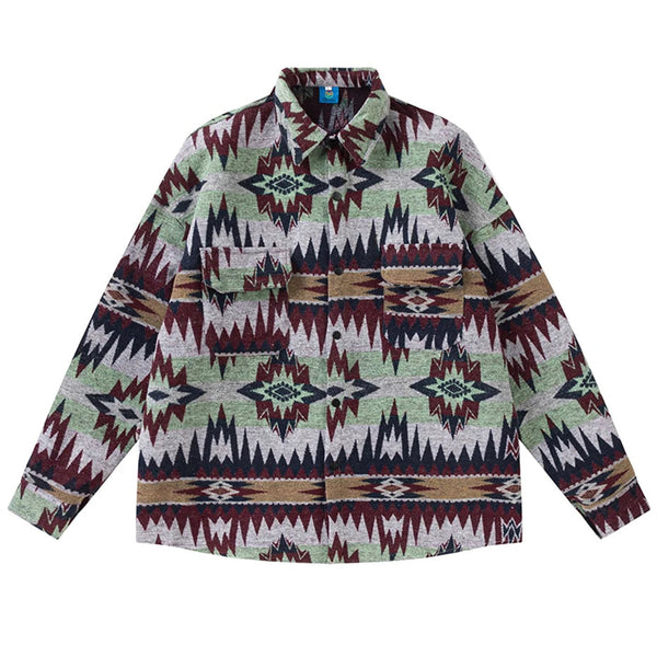 Skull Graphic Street Shirt – Vintage National Style Shirts Fall Winter Button Up Blouse Men Loose Long Sleeve Thicken Shirts | Button Shirt Drop #316