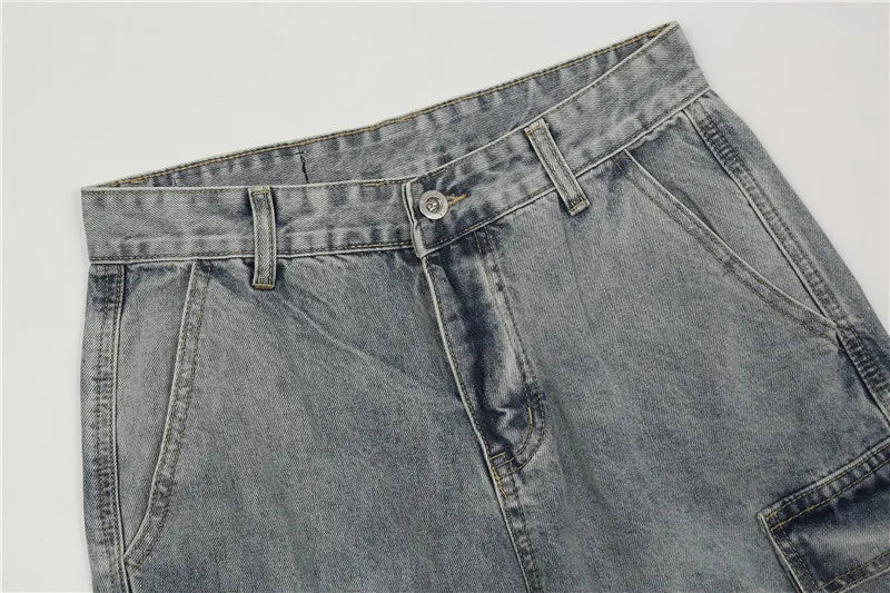 men fashion denim jeans casual bottom button open straight jeans with pockets hip hop streetwear zipper cargo joggers jean pants unique joggers style 2524