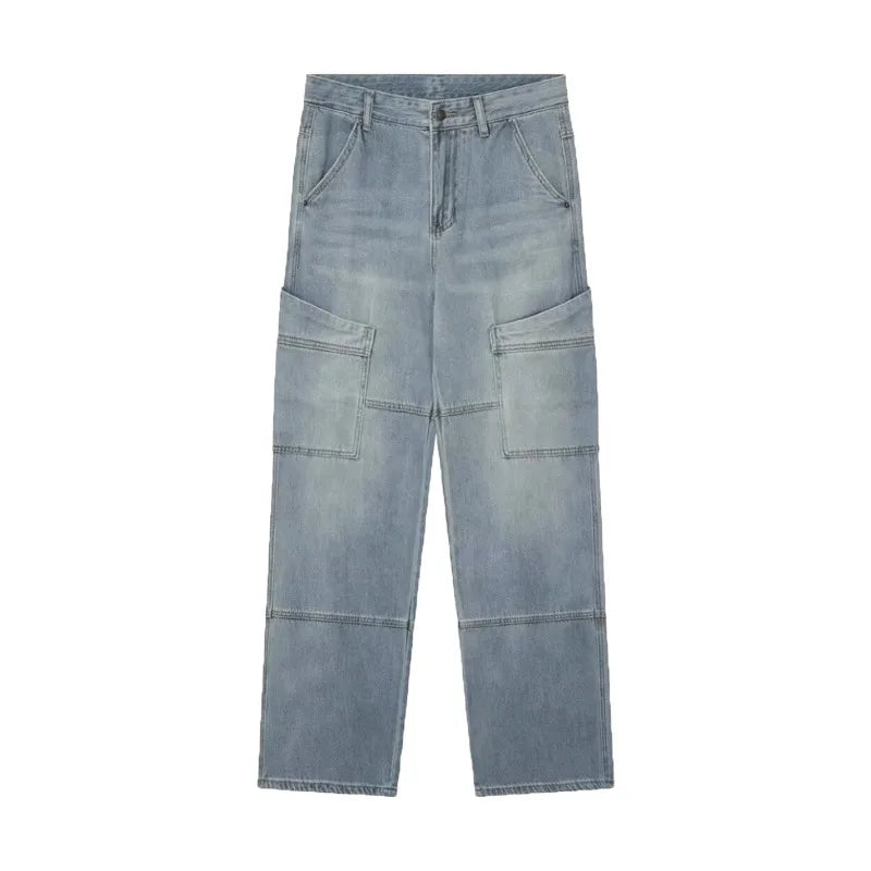 street japanese mens set embroidered fake two piece patchwork tops hip hop washed jeans 2 piece harajuku suits y2k streetwear unique jeans style 4767