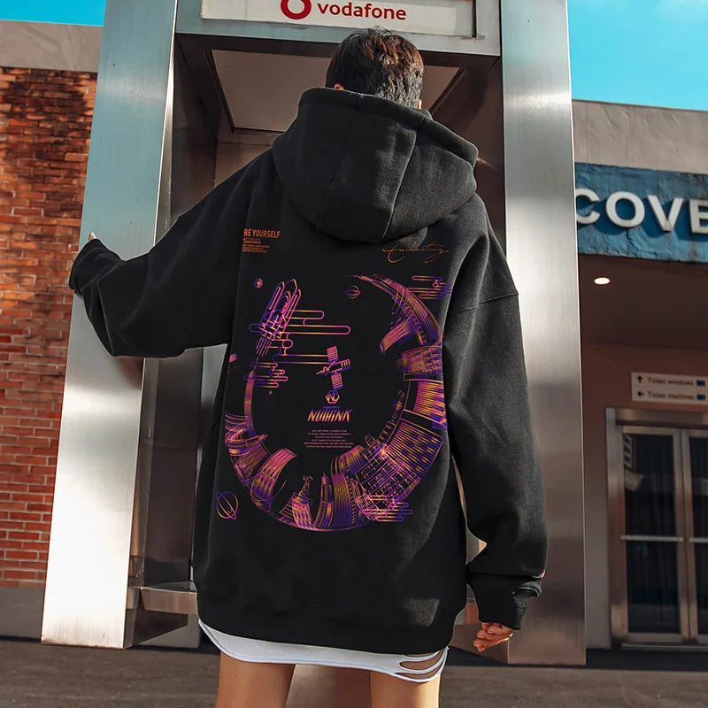 High Street Graffiti Graphic Hoodie Mens Loose Fleece Hoodies Harajuku