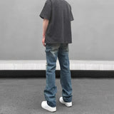 high street distressed black hole washed destroyed jeans casual ripped logging pants straight wide leg denim pants for men unique jeans style 90