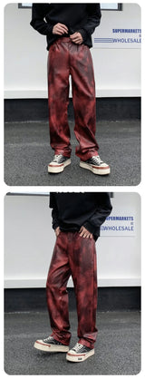 men streetwear fashion hip hop punk gothic vibe casual straight leather pant man y2k trousers motorcycle pants stage clothing unique default style 2408