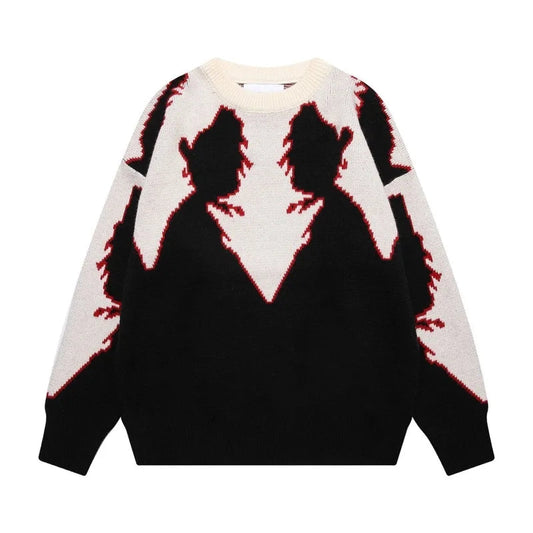 hip hop knitted sweater men autumn winter o neck anime pattern pullover streetwear casual loose sweaters unisex jumpers knitwear oversized graphic print design, streetwear fashion hoodie, aesthetic street look hoodie