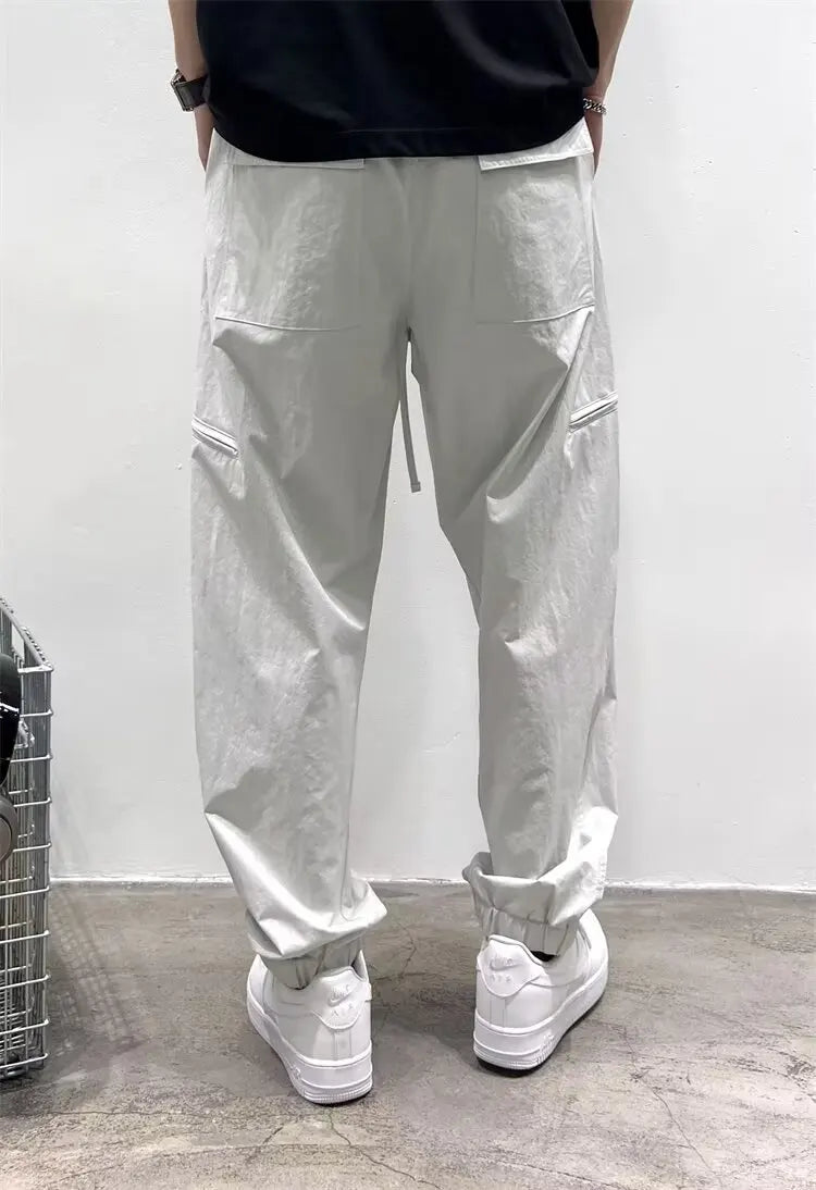cargo casual pants for men new simple solid color loose fitting leg binding handsome pants autumn fashion outdoor functional pan military streetwear pants