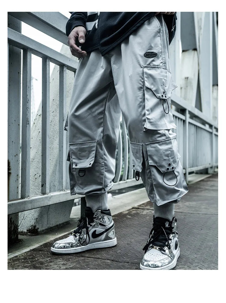 hip hop loose fit elastic waist cargo pants fashion side pocket ankle pants mens new casual drewstring sportwear pants joggers unique joggers style 3765