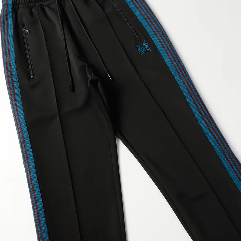 black new sweatpants pants men woman zipper drawstring embroidery side edge weaving stripe straight cylinder trousers unique joggers style 5351