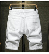 new white jeans shorts men fashion ripped knee length pants simple casual slim hole denim shorts male streetwear unique jeans style 1188