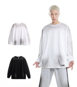 Vaporwave Barcode glitch – Mens Streetwear Hole Washed Cotton Long Sleeve Loose Casual