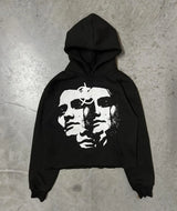 American Trendy Gothic Portrait Letter Print Oversized Hoodie Mens Y2K