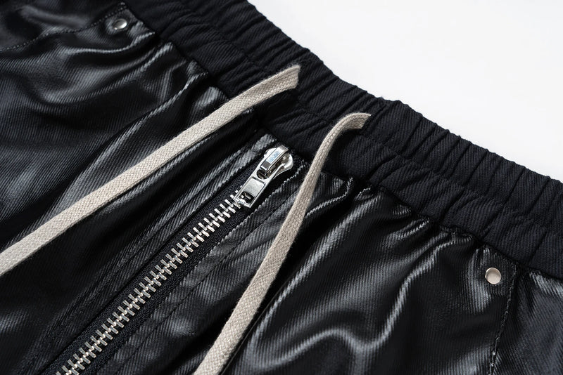 ro style matte pu leather pants for men high street y2k pantalones hombre baggy overall wide leg drawstring cargo pants 1 unique cargo style 957