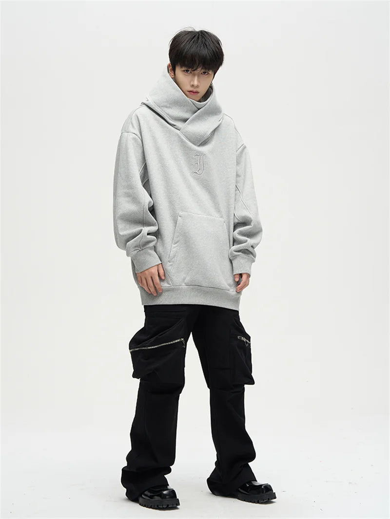 Autumn Ninja Streetwear Turtleneck Hoodies For Men Letter Embroidered Hip Hop Fashion Sweatshirts Y2K Vintage Fleece