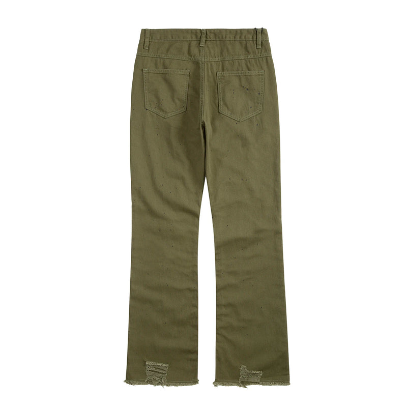 military green cargo jeans pants thin streetwear skinny micro horn ripped jeans hip hop raw edge speckle ink washed slim jeans baggy cargo bottoms