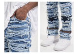 destroied ripped denim jean pants men distressed washed patchwork biker jeans fashion moustache high street slim pants joggers unique joggers style 4035