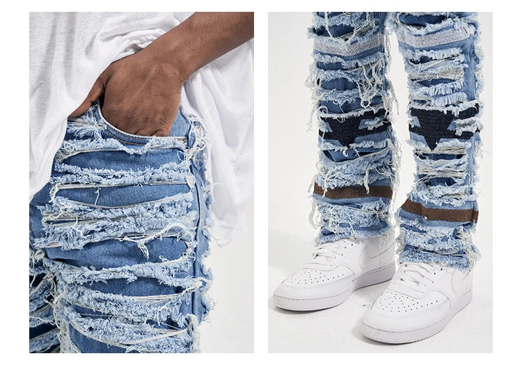 destroied ripped denim jean pants men distressed washed patchwork biker jeans fashion moustache high street slim pants joggers unique joggers style 4035