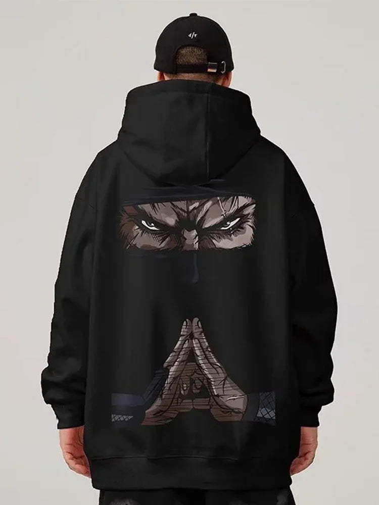 Funny Anime Ninja Mudra Graphic Printed Hoodies For Men Hip Hop Streetwear Pullovers Hooded Sweatshirts Y2K Goth Fashion