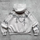 2024 American Trend Brand Printed Personality Zipper Sweatshirt Winter Hip Hop Retro Men's Women's Casual Street Cardigan Hoodie