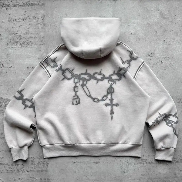 2024 American Trend Brand Printed Personality Zipper Sweatshirt Winter Hip Hop Retro Men's Women's Casual Street Cardigan Hoodie