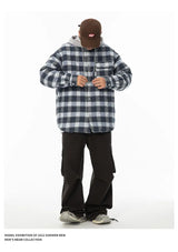 Winter Quilted Thick Plaid Hooded Jacket Men Wmen Streetwear Fashion Oversize Loose Casual Hoody Jacket Padded-cotton Parka Coat