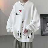 Ink Painting Cartoon Crane Printed Pullover Hoodies For Men 2024 New H