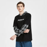 Black Patchwork Hoodies Autumn Spring Mens Sweatshirts Hiphop Punk Str