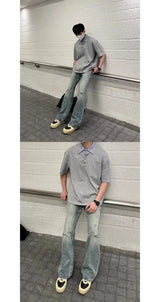 Harajuku Barcode glitch – Summer Street Handsome Patchwork Polo Shirt Short Sleeved Me