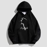 Autumn Men's Cotton Hoodie Winter Women's Warm Hoodie Sketching Cat Print Large Top Japan Harajuku High Quality Men's Clothing