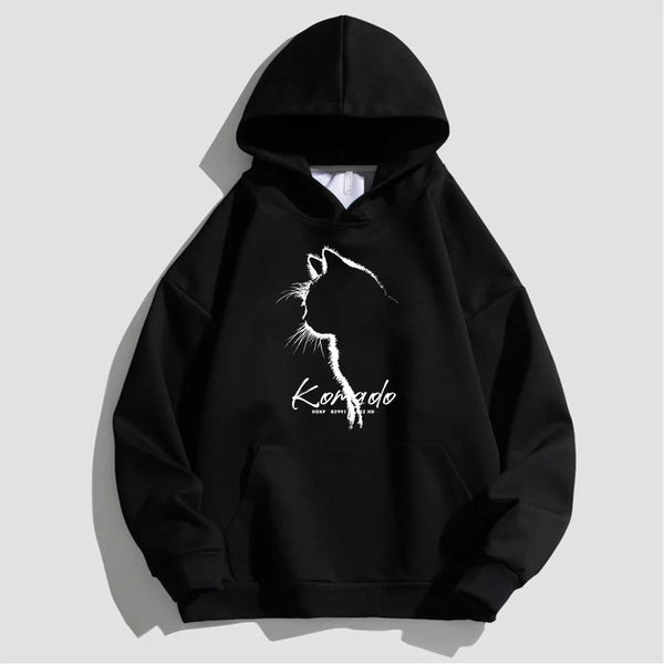 Autumn Men's Cotton Hoodie Winter Women's Warm Hoodie Sketching Cat Print Large Top Japan Harajuku High Quality Men's Clothing