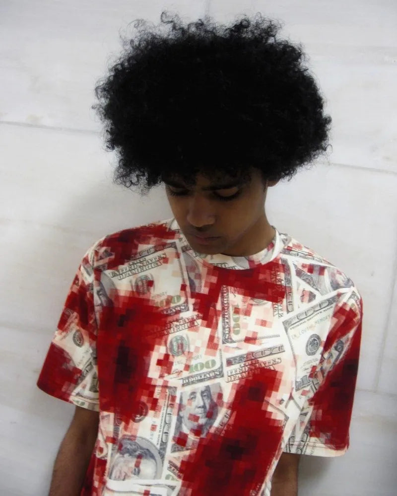 Oversized Printed Casual Fashion Round Neck Pure Cotton Top Men Y2k American Street Harajuku Retro Loose Short-sleeved Women