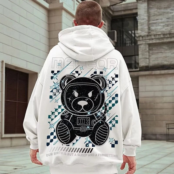 Meteor Bear Graphic Hoodies Oversized Men's Streetwear Hooded Sweatshirt