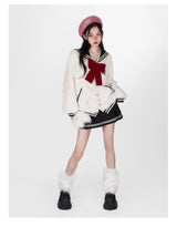 Harajuku Sweet Thicknecked Bow College Coat Woman Zip Up Hoodie Sailor