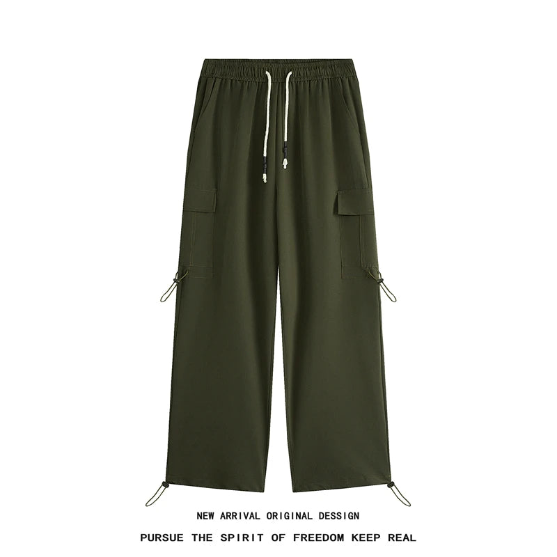 hip hop mens loose fit paratrooper pants drawstring elasticated work pants lightweight quick drying sport climbing trousers relaxed fit trousers