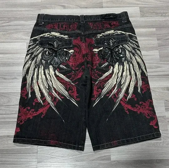 2024 new fashion comfortable versatile Gothic punk cross graphic print design casual denim short for men casual jorts shorts y2k