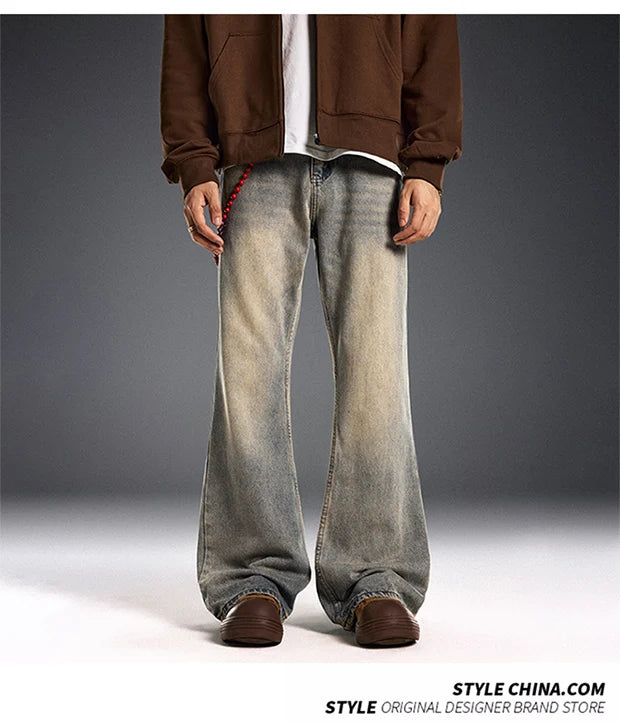 red chain pendant washed vintage jeans men women streetwear fashion hip hop loose casual wide leg denim jeans pants trousers unique jeans style 1477