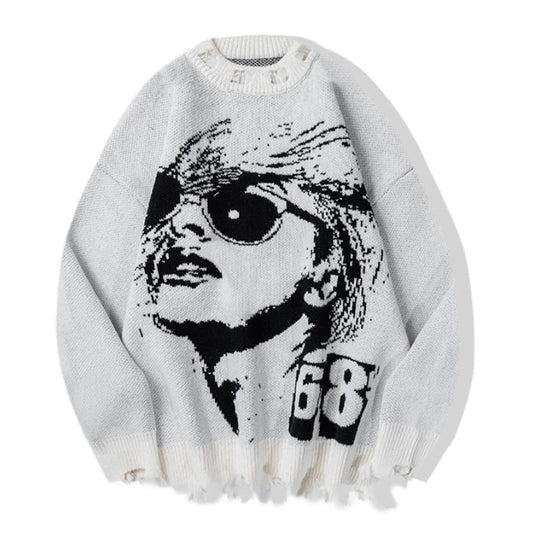 hip hop knitted oversized sweater men autumn winter o neck long sleeve pullover streetwear casual loose sweaters jumper knitwear - urban fashion pullover, high quality cotton hoodie, graphic printed hoodie for men and women