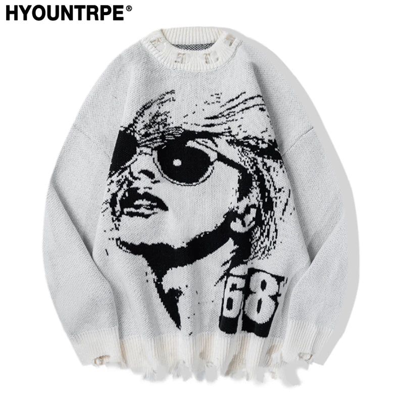 hip hop knitted oversized sweater men autumn winter o neck long sleeve pullover streetwear casual loose sweaters jumper knitwear - urban fashion pullover, high quality cotton hoodie, graphic printed hoodie for men and women