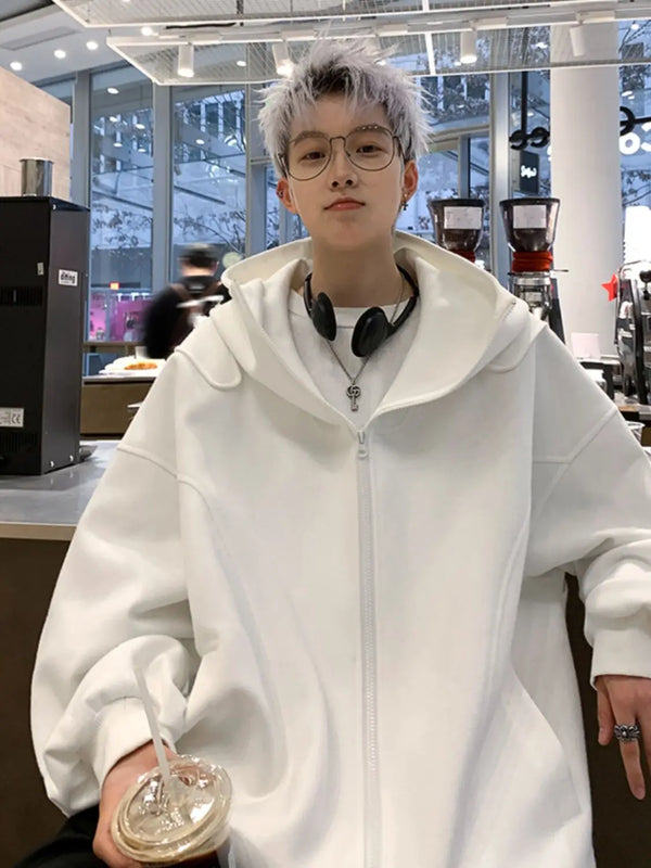 White Cardigan Sweatshirt Men 2024 Spring And Autumn New Style High En