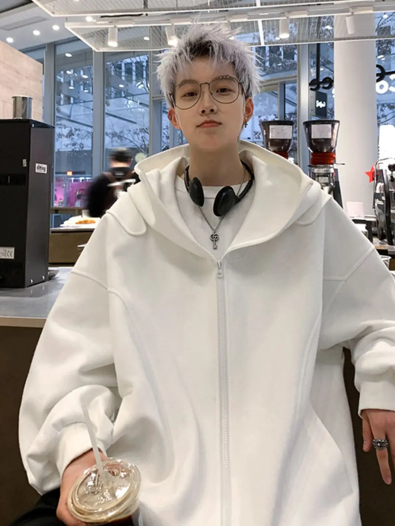 White Cardigan Sweatshirt Men 2024 Spring And Autumn New Style High En