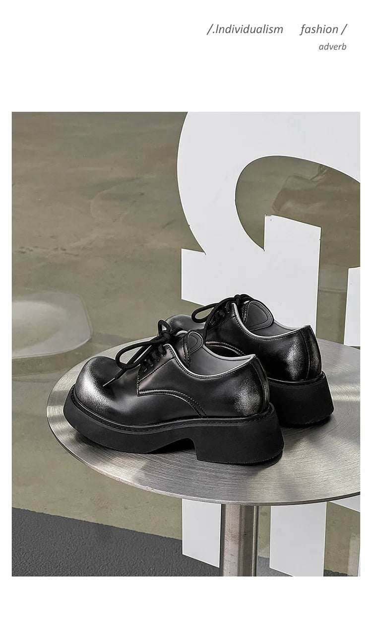 High Street Big Toe Leather Designer Shoes Men Women Streetwear Fashion Hip Hop Vintage Lightweight Casual Increase Derby Shoes