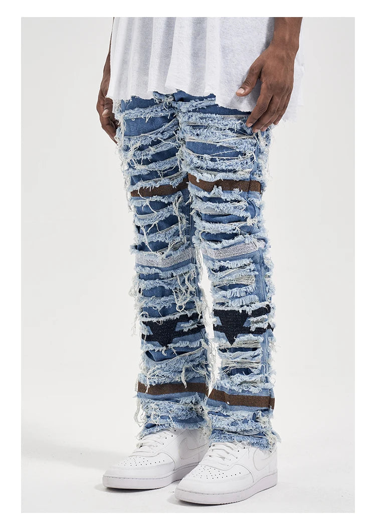 destroied ripped denim jean pants men distressed washed patchwork biker jeans fashion moustache high street slim pants joggers unique joggers style 4036