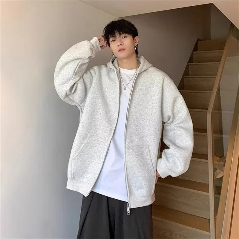 Aesthetic Zip Knit Outerwear – Winter Mens Fleece Zipper Hooded Sweatshirts 2025 New Classic Solid Color Oversized Hoodies Y2K Streetwear Outerwear Tracksuit | Zip Knit Drop #240