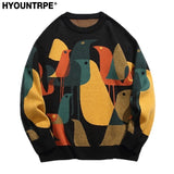 fashion knitted sweater mens autumn winter o neck birds pattern pullover streetwear unisex casual loose sweaters jumper knitwear - high quality cotton hoodie, vintage look oversized hoodie, trendy hip hop fashion hoodie