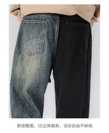 men streetwear fashion black blue splice hip hop loose casual wide leg straight baggy jeans pant cityboy jeans pants trousers unique jeans style 2638